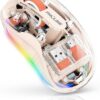 Beautiful Transparent Wireless Mouse, Dual Bluetooth & 2.4GHz for Multi Device, USB-C Receiver Ideal for MacBook/Laptops, Rechargeable, Cool LED, Quiet Clicks, for Girls and Female - Cream